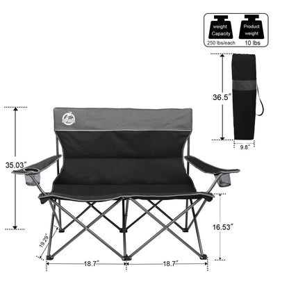 Northroad Outdoor Camping Chair Set of 3,Folding Padded Camp Chair w/1 Sofa,2 Single Chairs,Collapsible Conversation Set for Family Patio, Beach (Black)