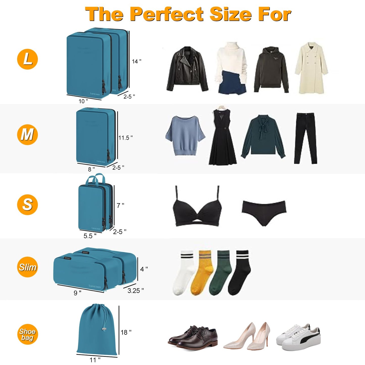 Compression Packing Cubes, Lumesner 8 Set Travel Packing Cubes for Carry on Suitcases, Compression Suitcase Organizers Bag Set & Travel Cubes (8-piece,Blue)