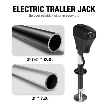 YELLOW JACKET 7 Way Electric Trailer Jack 5000lbs with Waterproof Protective Cover & LED Light for Travel Trailer Camper, RV