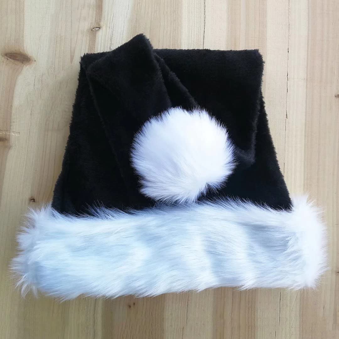 QIAONIUNIU Black Santa Hat - Adults Deluxe Black And White Xmas Christmas Hat Pack 2 pcs