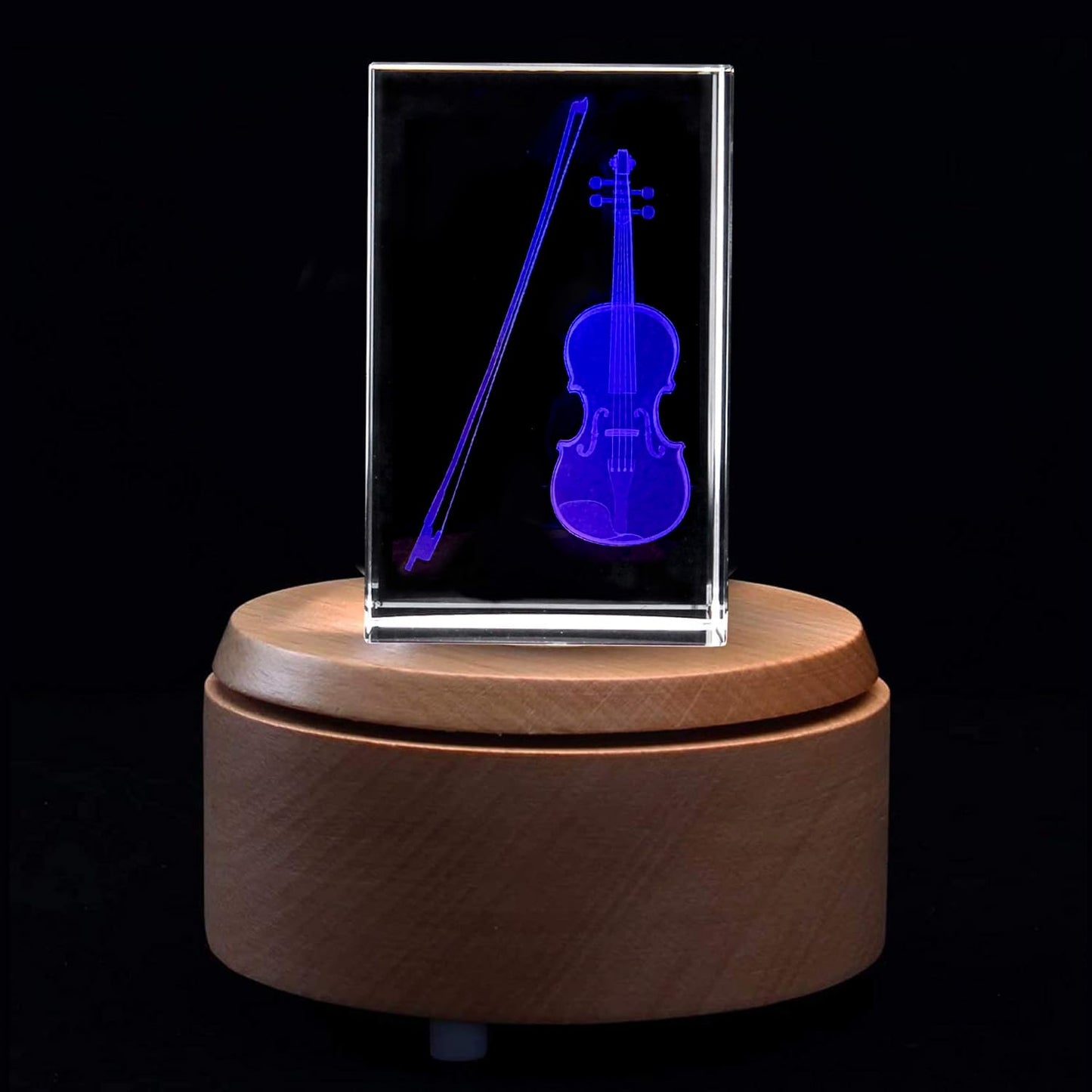 XINDAM 3D Violin Paperweight Laser Etched in Crystal Glass Cube (Included LED Base)