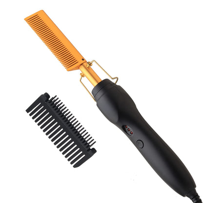 Electric Hot Comb Hair Straightener Heat Pressing Comb Curling Flat Iron Curler Hair Straightener Brush for Natural Black,Anti-Scald Beard Straightening Electric Press Comb