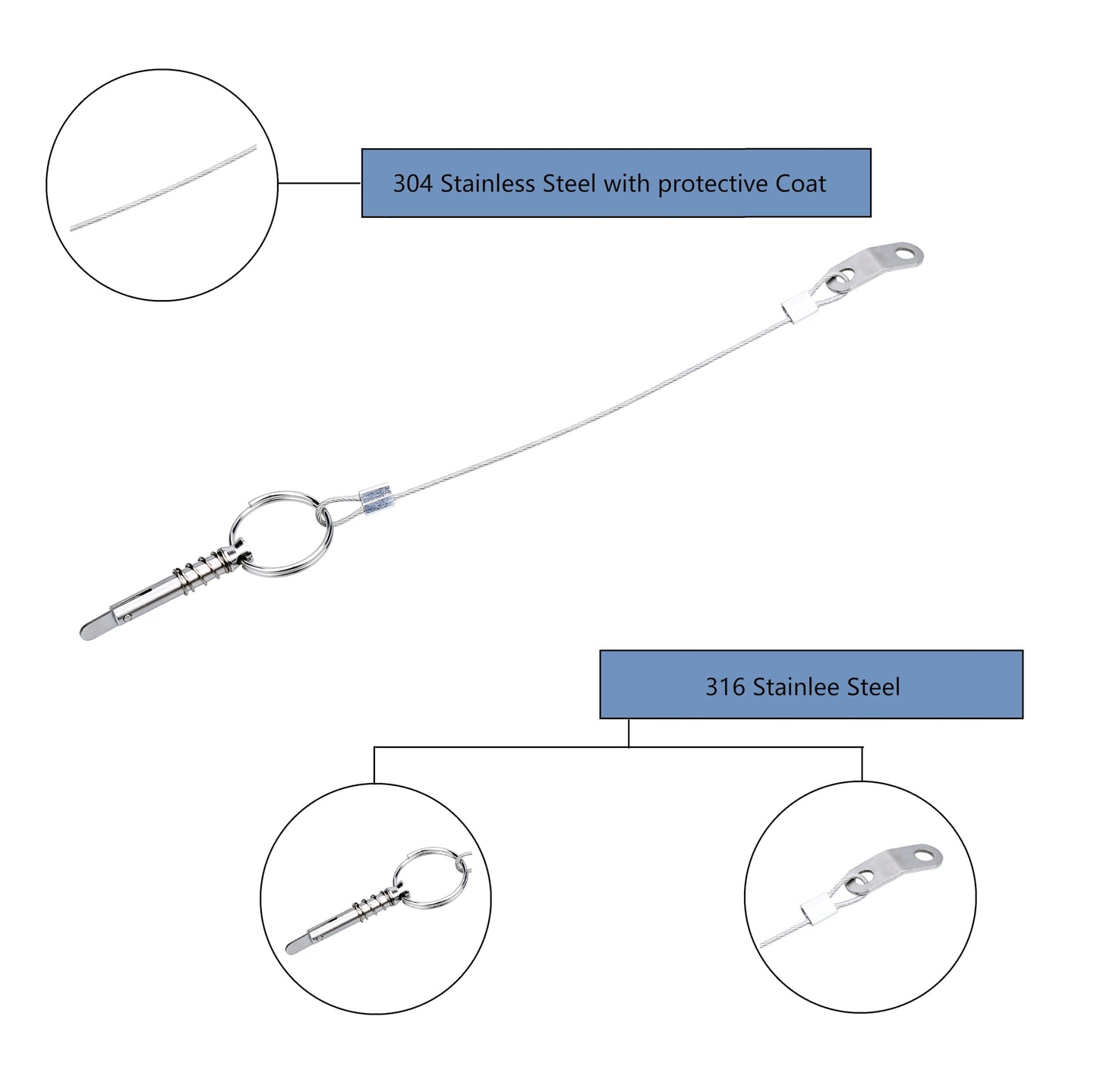 Thorn Boat Bimini Top Quick Release Pins with Lanyard - Marine Grade 316 Stainless Steel Pin Durable Hardware for Deck Hinges & Canopy Systems (4 PCS)