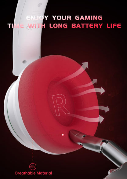 RYR Wireless Gaming Headset for Xbox Series X|S, Xbox One, PS5, PS4, Mac, Bluetooth 5.3, 3D Surround Sound, Rotatable Earmuffs, Gaming Headphones with Noise Canceling Microphones, White-Red