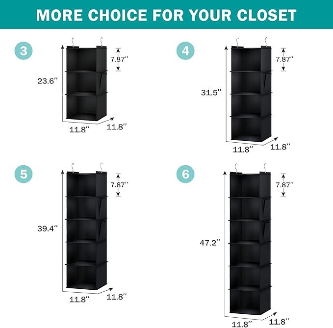 YOUDENOVA Hanging Closet Organizer, 4-Shelf Closet Hanging Storage Shelves