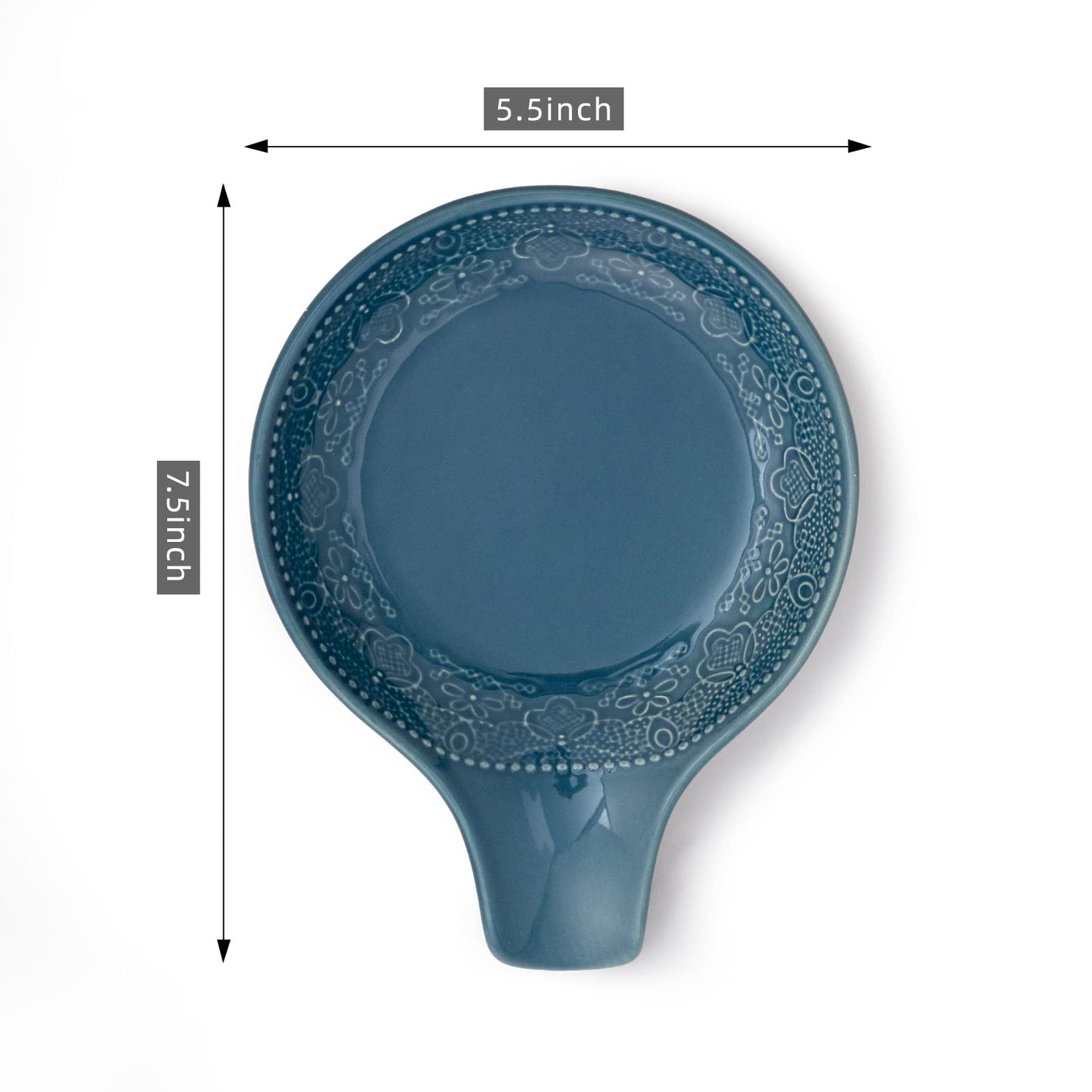 Lace Embossed Utensil Tray, Ceramic Spoon Rest, 5.5" diameter (Grayish Blue)