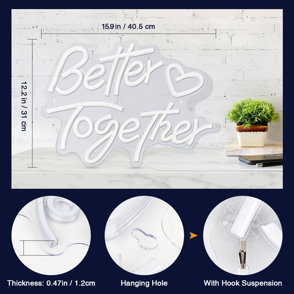 Better Together Neon Signs, Arrinew LED Neon Light Sign USB Powered for Home Wall Decor, Warm White Art Decorative Neon Lights for Holiday Party,Birthday Party,Wedding,Christmas