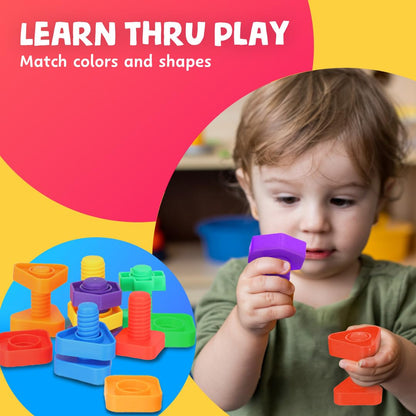 Skoolzy 12 Pc Jumbo Nuts and Bolts - Montessori Set for 18 Month+ Kids – Travel & Motor Skills Development