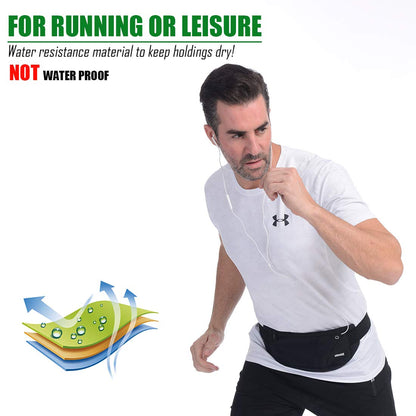 USHAKE Running Belt,Men or Women Ultra Light Bounce Free Waist Pouch Bag Fitness Workout Belt Sport Waist Pack Exercise Waist Bag for iPhone Samsung LG in Running Gym Marathon (BLACK)