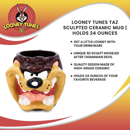 Silver Buffalo Looney Tunes Taz Face Ceramic 3D Sculpted Mug, 24-Ounces