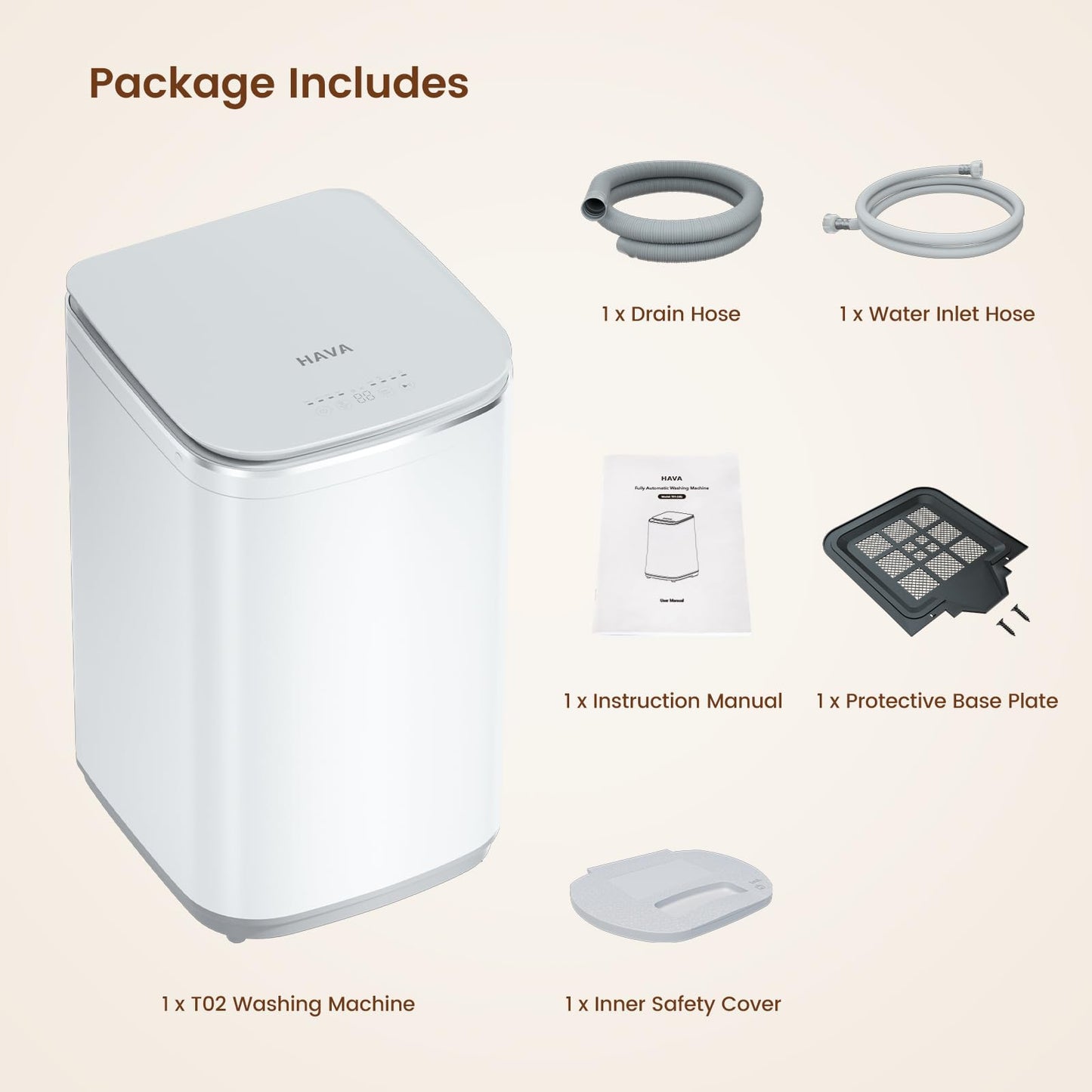 HAVA Portable Washing Machine, 0.8 Cu. Ft. Capacity Mini Washer & Spin Dryer, Fully Automatic with 8 Wash Programs, Hot Wash Options & Upward Drainage, Space Saving for Apartments, Dorms, and RVs