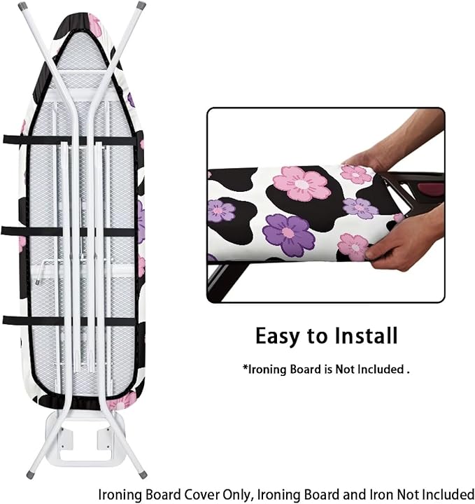 Pink Flower Cow Print Ironing Board Cover Soft Stain Resistant Ironing Board