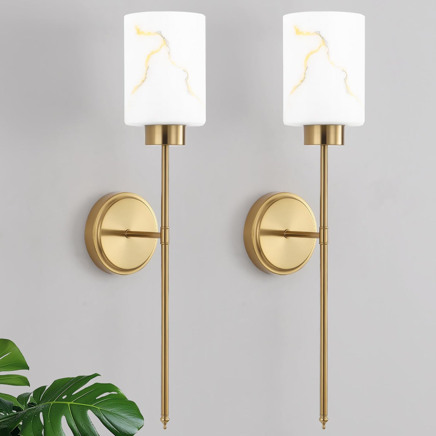 Mieloxiy Gold Wall Sconces Set of 2 with Marble Glass Shade, Modern Bathroom Vanity Light Fixtures for Bedroom, Hallway, Entryway, Living Room