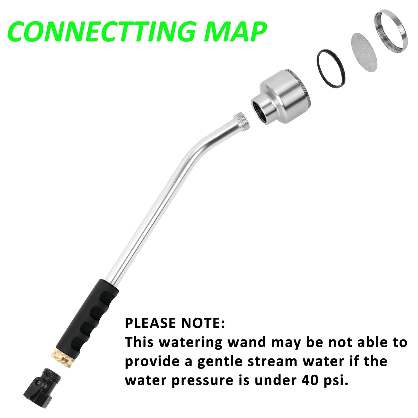 STYDDI 18-inch Soft Rain Watering Wand with Shut Off Valve, Lightweight and Durable Metal Gentle Watering Wand Perfect for Hanging Baskets, Planters, Garden, Shrubs and Seedbed