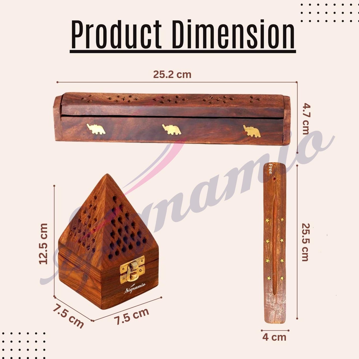 SIGNAMIO® 3 Pcs Premium Wooden Sambrani Dhoop & Incense Stick Agarbatti Holder Set: Agarbatti Stand with Ash Catcher, Pooja Room Decoration Essential, Pooja Thali Accessories, and Mandir Decor Items