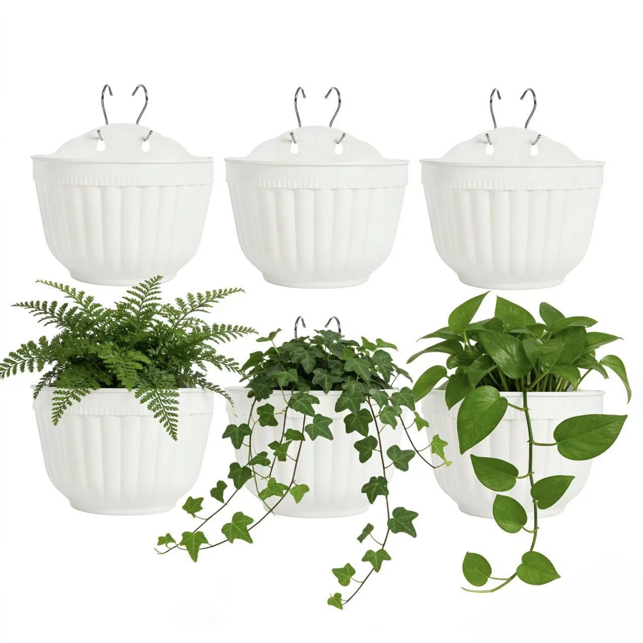 ORIMERC 6 Pcs Plastic Large Wall Plant Pots Vertical Garden Living Wall Mounted Window Hanging Basket Fence Planters Indoor Outdoor for Plants Flowers Kitchen Herbs Holder with Drainage Decor White