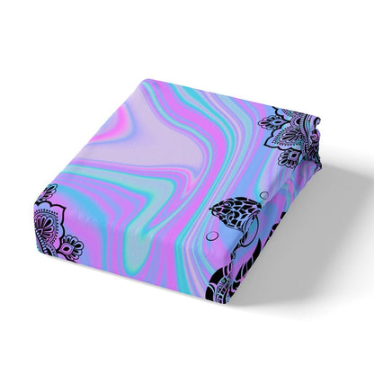 Castle Fairy Kids Tie Dye Sea Turtle Full Fitted Sheet 4pcs,Mandala Flowers Tortoise Animal Bed Sheet Set for Girls Teens Bedroom,Purple Blue Marble Polyester Bedding Set with 1 Flat + 2 Pillowcases