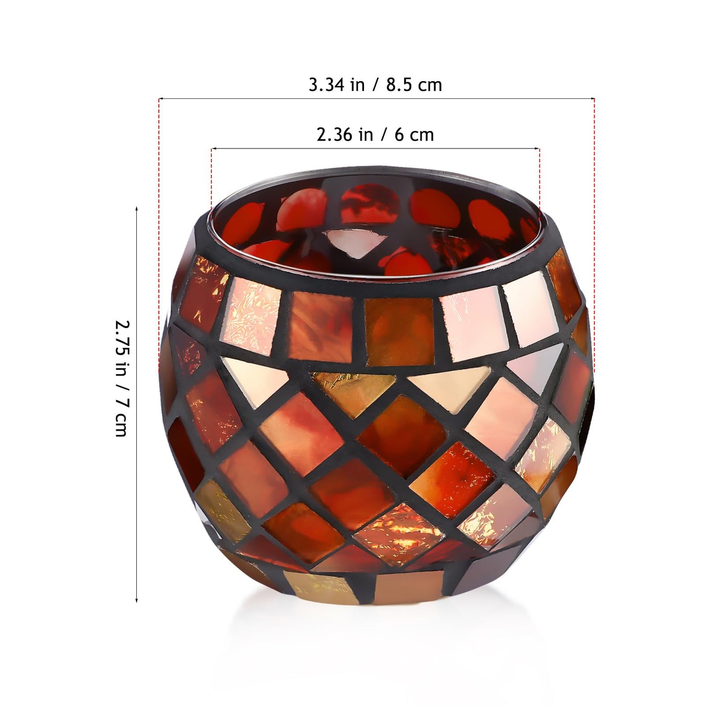 Ipetboom Glass Votive Candle Holder - Christmas Candle Holders Red Mosaic Tealight Candlestick Xmas Dining Table Centerpieces for Home Wedding Decorations Romantic Decor Party Ornament - 3.34x2.75in