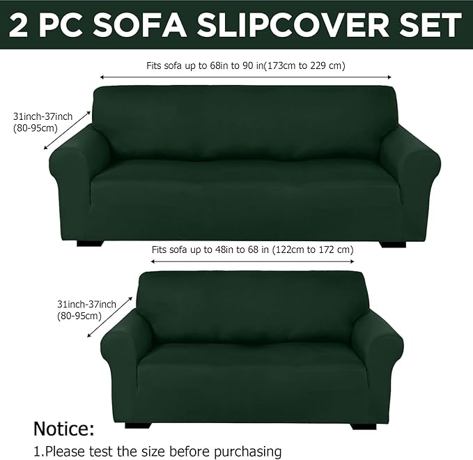 Peryiter 2 Pcs Sofa Covers Couch and Loveseat Covers Set Stretch Sofa Slipcover