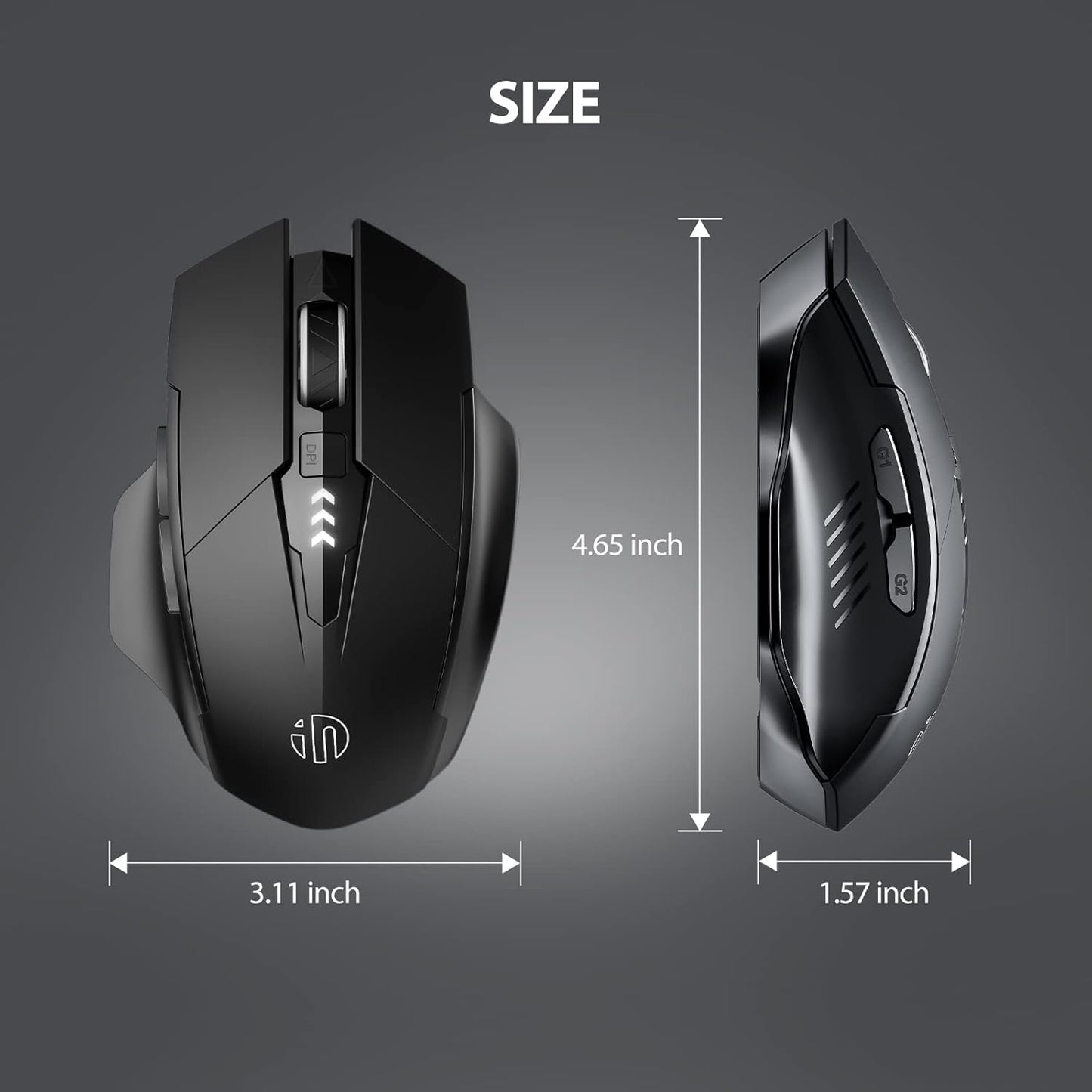 INPHIC Multi-Device Bluetooth Mouse, Upgraded Visible Battery, 2400 DPI, Silent Ergonomic Computer Wireless Mouse for Laptop, Mac, PC etc.