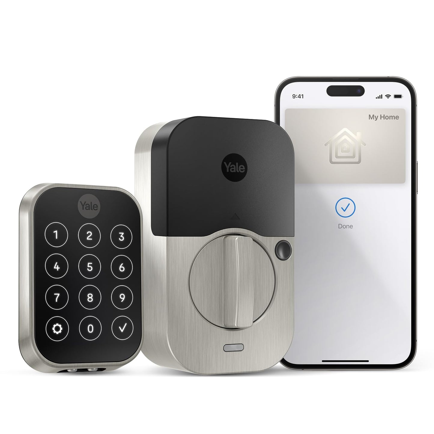 Yale Security Assure Lock 2 Plus Apple Home Keys (Tap to Open) Deadbolt, Satin Nickel Smart Keyless Entry Door Lock with Wi-Fi Connected Keypad for Code Entry and Remote Access, YRD450-N-WF1-619