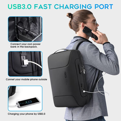 BANGE Anti Theft Backpack with USB charging Port,Lightweight Business Backpack for Men and Women, Black(upgrade), M, Laptop