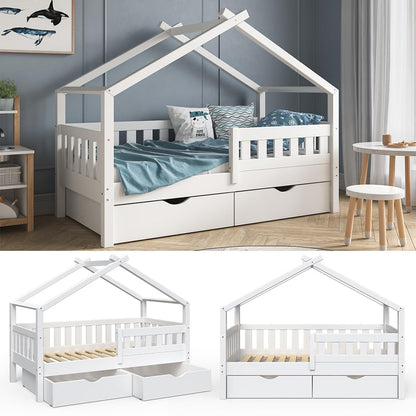 VitaliSpa House bed Design, White, 80x160 cm with 2 drawers