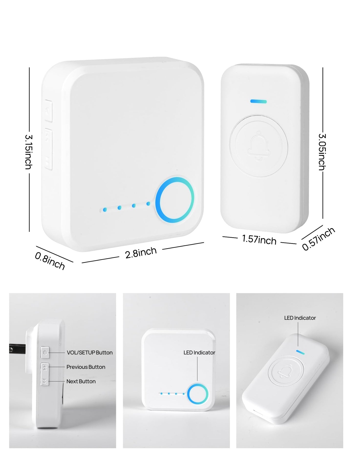 Wireless Doorbell, Waterproof Door Bell with 60 Chimes, 5 Levels Volume and LED Flash, 1000ft Long Range Classroom Doorbell for Home Office Hospital (2 Receiver & 1 Button, Black)
