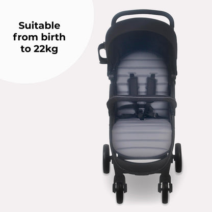 My Babiie MB30 Pushchair – from Birth to 4 Years (22kg), Easy Compact Fold, Large Shopping Basket, Adjustable Handle, Stroller Includes Cup Holder, Rain Cover – Black & Grey