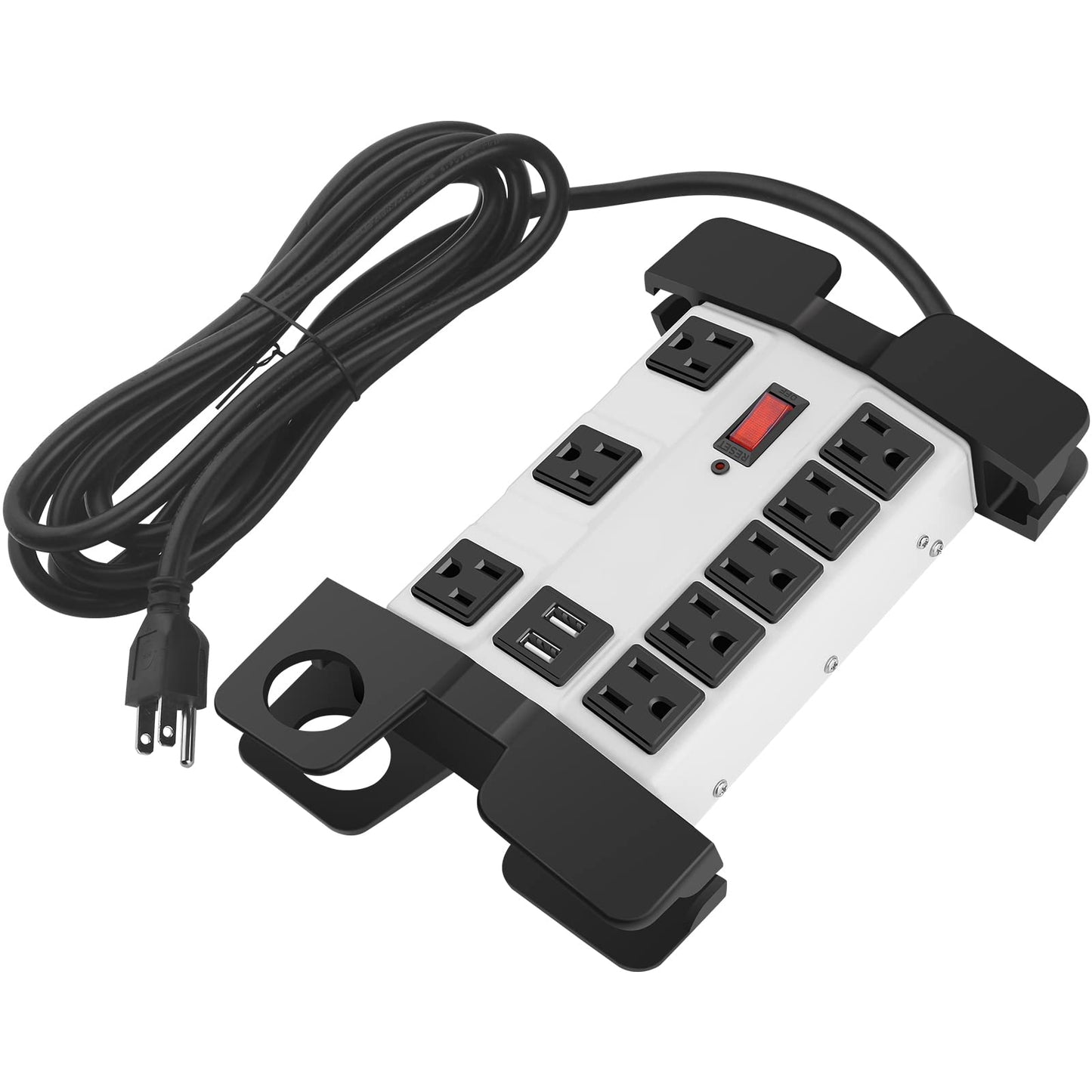 Heavy Duty Power Strip with USB, Workshop 8 Outlet Surge Protector 2700 Joules, Industrial Metal 15Amp Power Strip, 6FT Extension Cord and Wide Spaced. Yellow