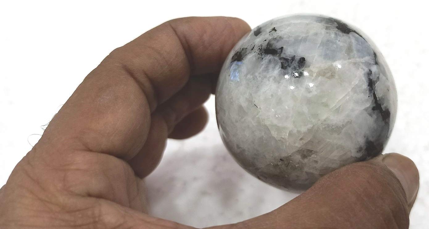 Wholesale Gem Shop Rainbow Moonstone Sphere 40-45 mm with Stand