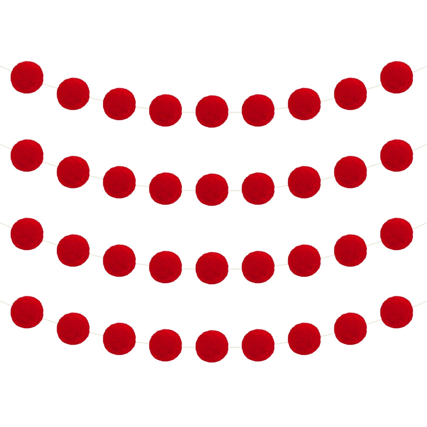 Tegeme 4 Pcs Felt Pom Pom Garland Ball Christmas Tree Decoration Home Hanging Banner Ball Ornaments 6.6ft Winter Pompom Garland for Xmas Holiday Birthday Party Indoor Home Room Decor(Red)