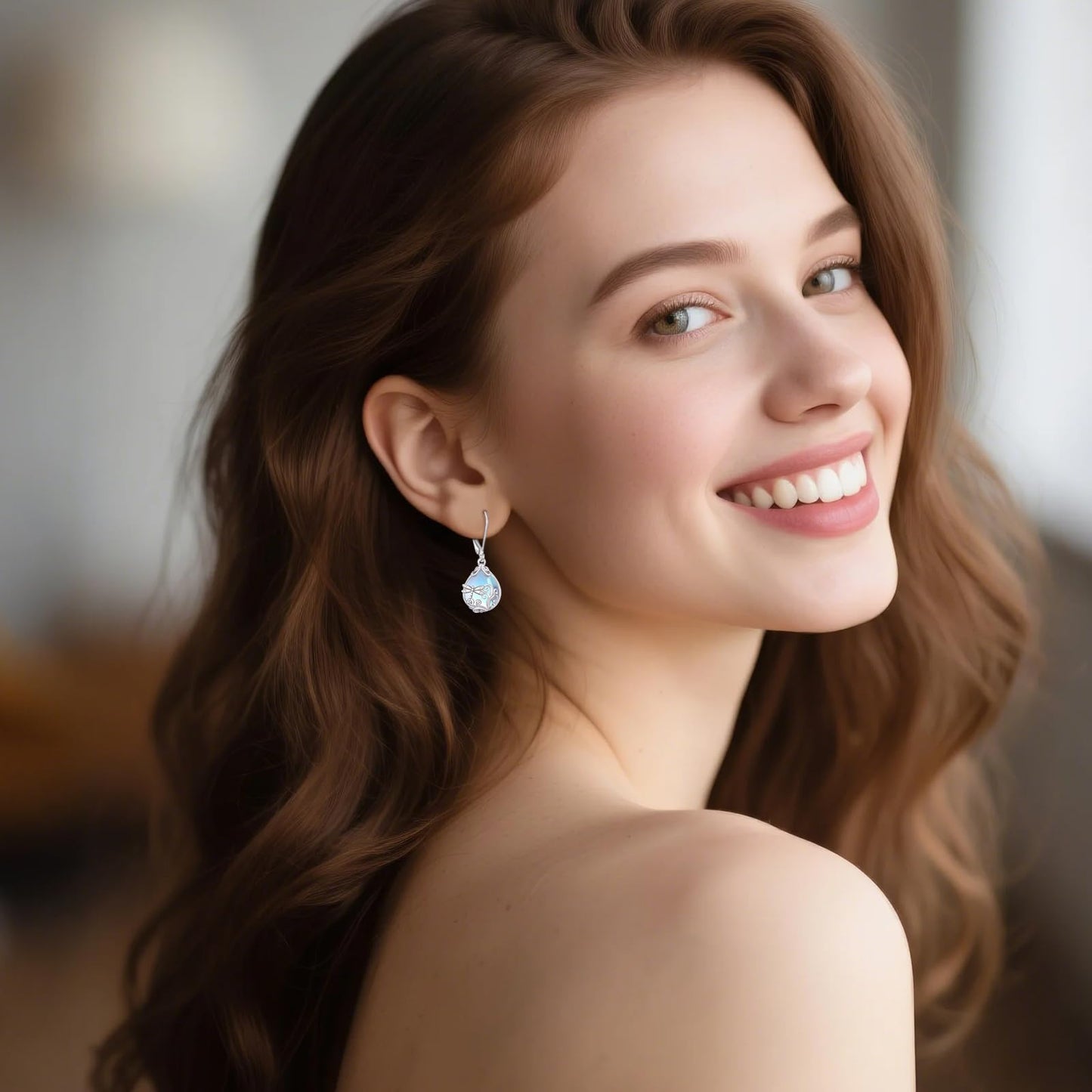 POPLYKE Moonstone Dragonfly Teardrop Drop Dangle Earrings Sterling Silver Leverback Earrings Moonstone Jewelry Gifts for Women