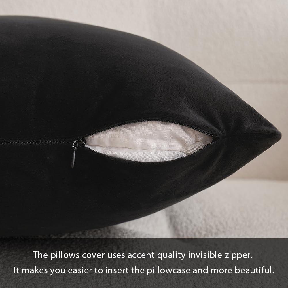 MIULEE Velvet Pillow Cover Soft Luxury Decorative Throw Pillow Cover Eruo Sham Single Rectangle Cushion Case for Couch Sofa Bedroom Car Decor,24x24 Inch Black