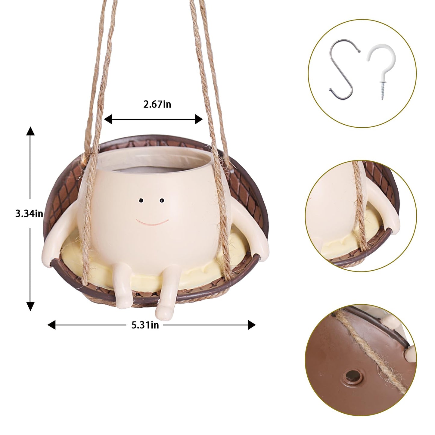 Pricetail Swing Chair Planter Hanging Plant Pots for Indoor Outdoor Plants, Cute Smiley Face Flower Pots Funny Swinging Planters Succulent Plants Live Gift Idea for Mother Lover Christmas (Small)