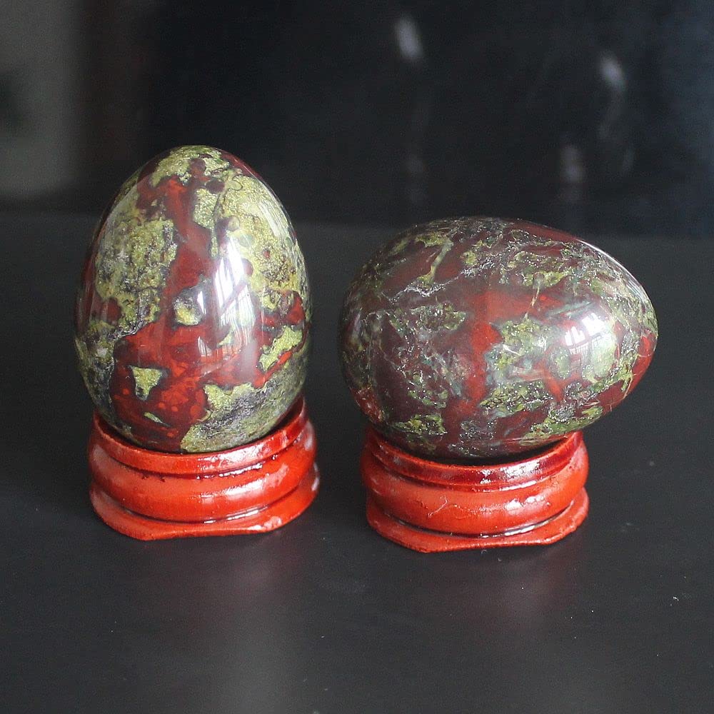 40x30mm Mixed Gemstone Rose Quartz Crystal Egg with Wood Stand Home Decor (Dragon Blood Jasper)