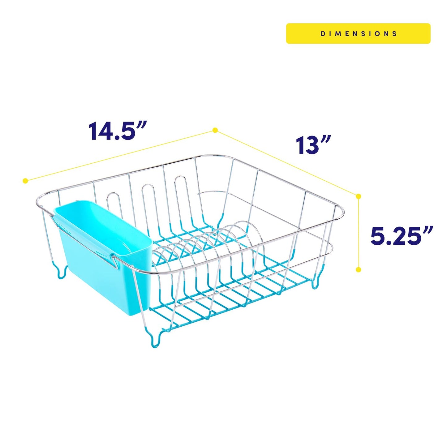 Sweet Home Collection 2 Piece Dish Drying Rack Set Drainer with Utensil Holder Simple Easy to Use Fits in Most Sinks, 14.5" x 13" x 5.25", Turquoise Blue