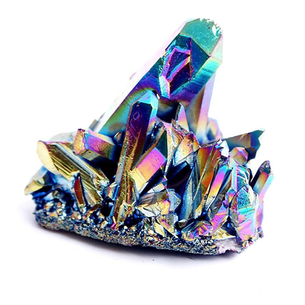 Phefop Rainbow Crystal Cluster Stone Rock Crystal Cluster Geode Specimen, Rough Polished and Electroplated with Random Shape for Home Decor (Pink)