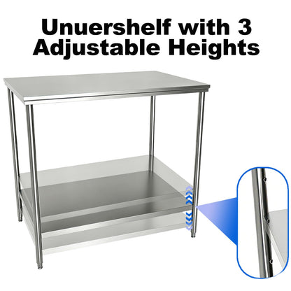 Weejian Stainless Steel Prep Table 36 x 24 x 33.5 Inch, Heavy Duty Commercial Work Table with Adjustable Undershelf, Kitchen Prep Table for Restaurant Bakery Home Workshop Garage