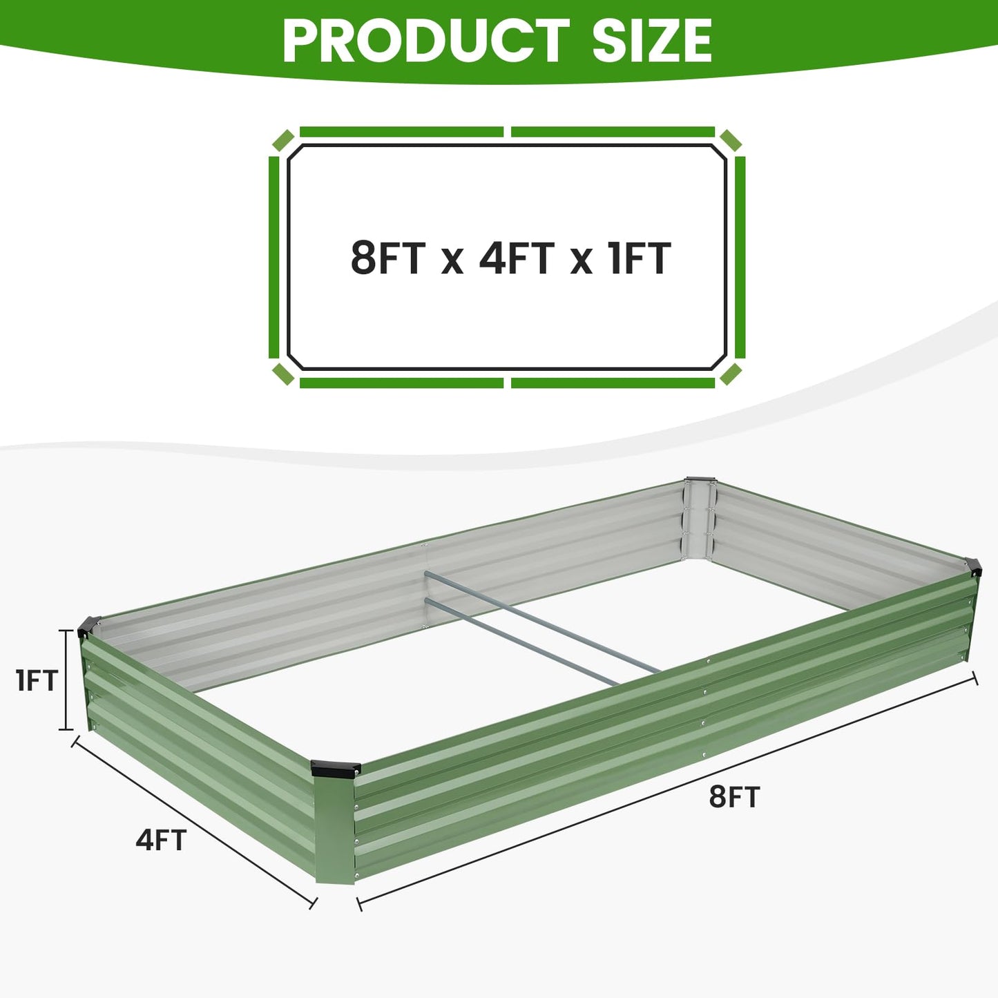 G GOOD GAIN 8x4x1ft Galvanized Raised Garden Bed, Heavy-Duty Metal Planter Boxes Outdoor for Vegetables Flowers Herbs, Olive Green(2 Pack)