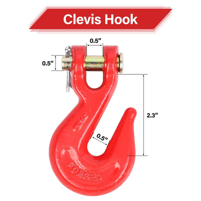 Lechansen 3/8'' G80 Chain Hook, 4 Pack Grade 80 Clevis Hooks Grab Hook, 7,100 Lbs Working Load Limit, Tow Hooks Heavy Duty for G80 Transport Chain and Binders, Trailer Truck - Red