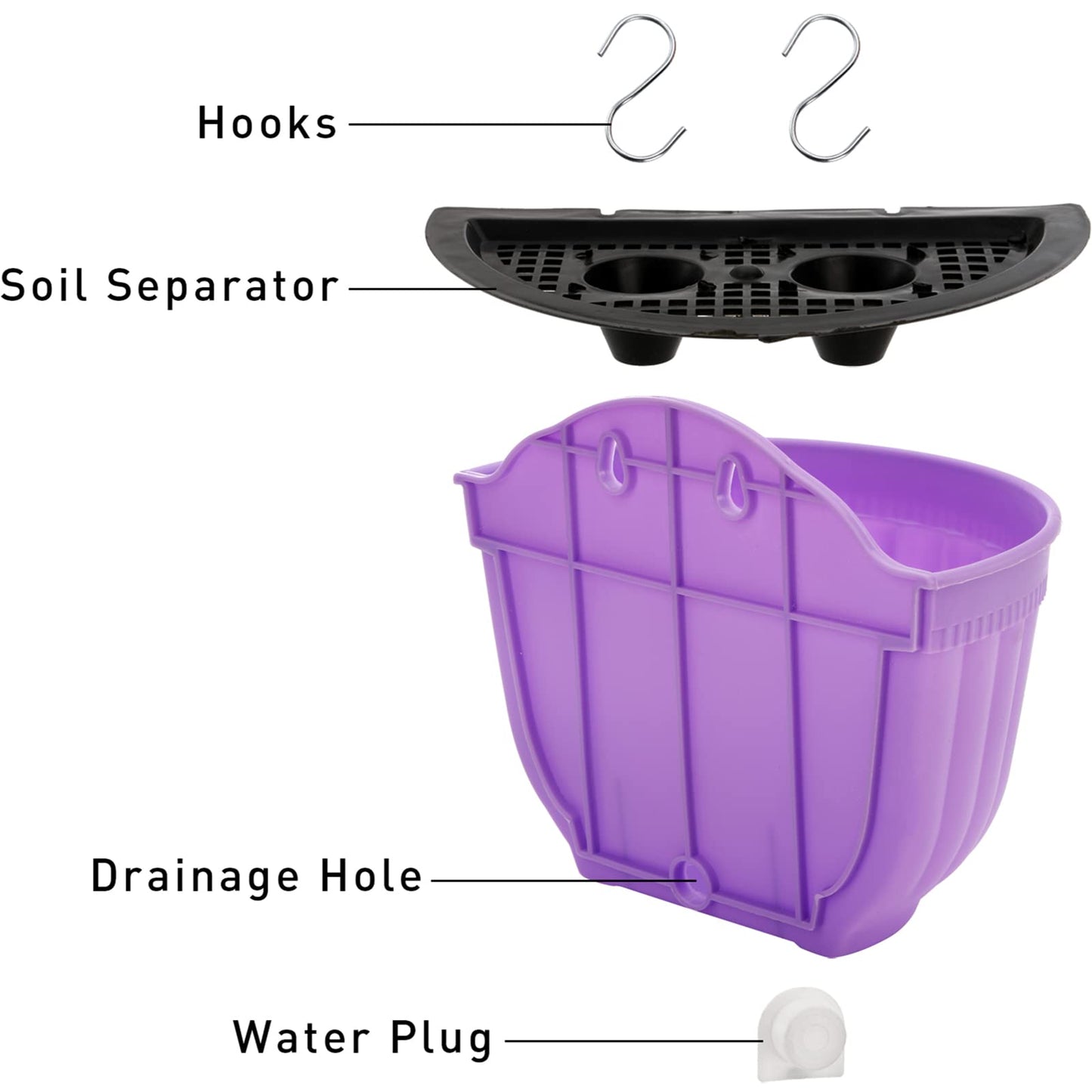 DEAYOU 6 Pack Wall Planter Hanging Flower Pot, Window Hang Indoor Outdoor Plant Basket for Fence, Railing Resin Pots with S Hooks and Drainage Meshes, Half Round Herb Holders for Garden