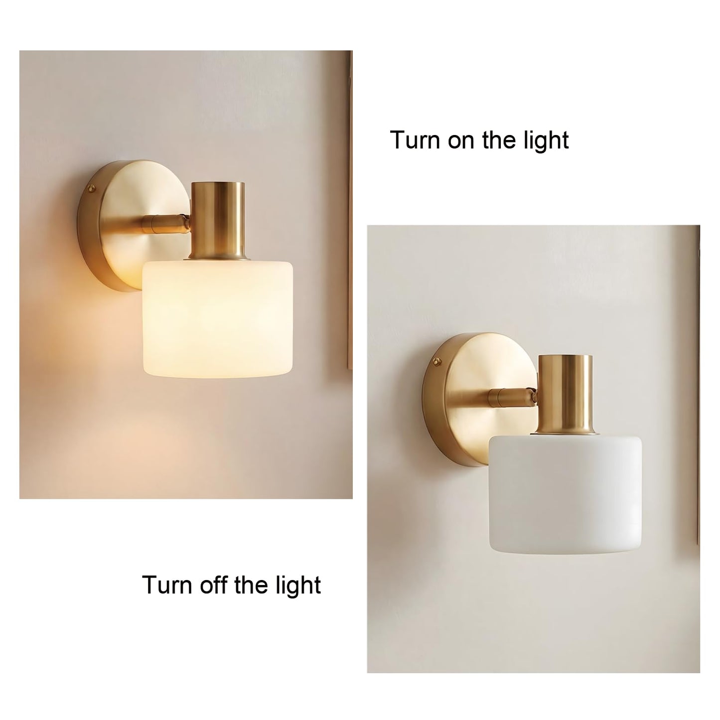 CKENSU White Ceramic Wall Sconce, 5" Modern Wall Mount Light with Brass Finsh Plated, Small Wall Lamp for Bedroom, Living Room, Porch, Kitchen