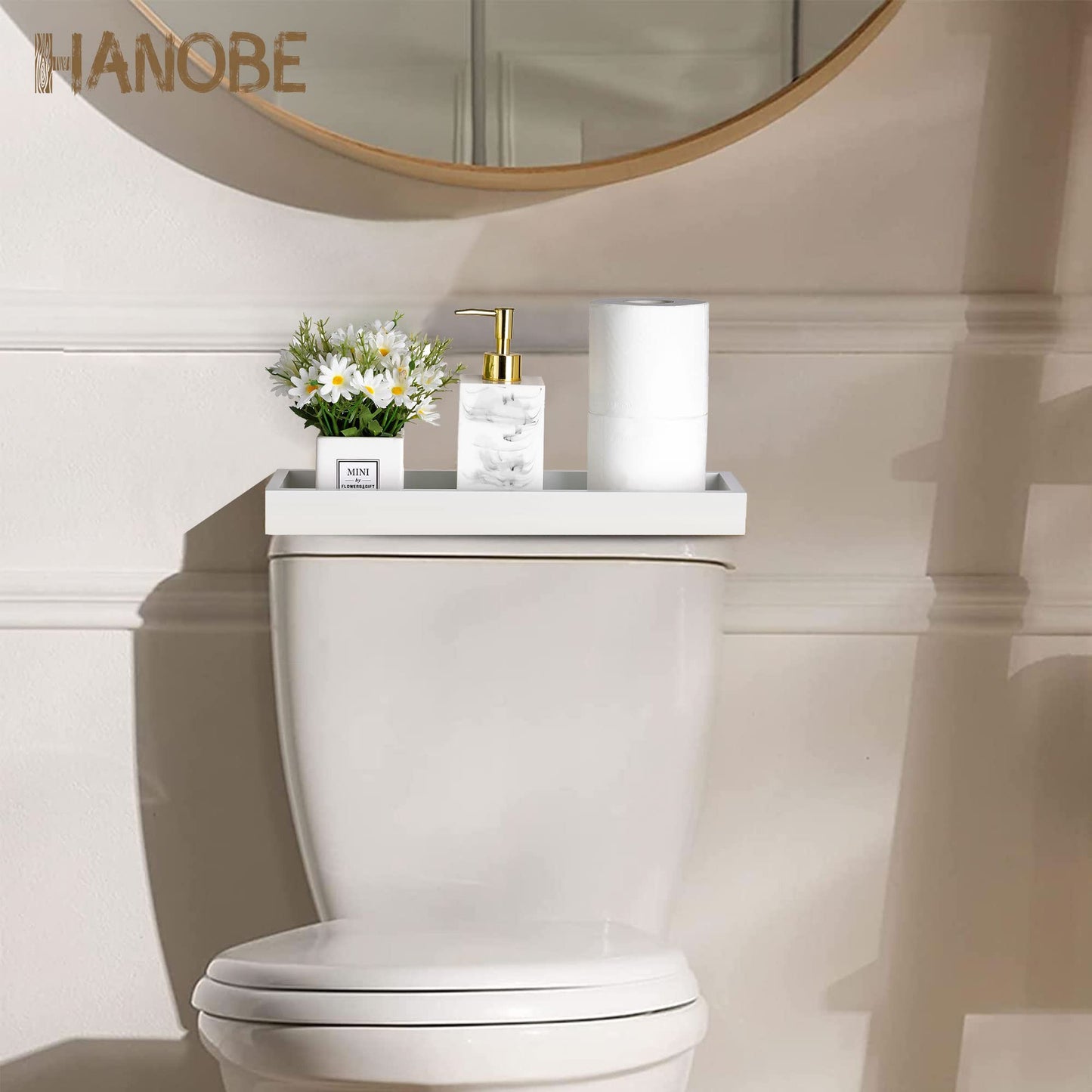 Hanobe Rectangular Long Narrow Tray: White Decorative Rectangular Candle Holder Centerpiece Tray Decor Serving Tray No Handle for Dining Table Coffee Bar Living Room Home Decor