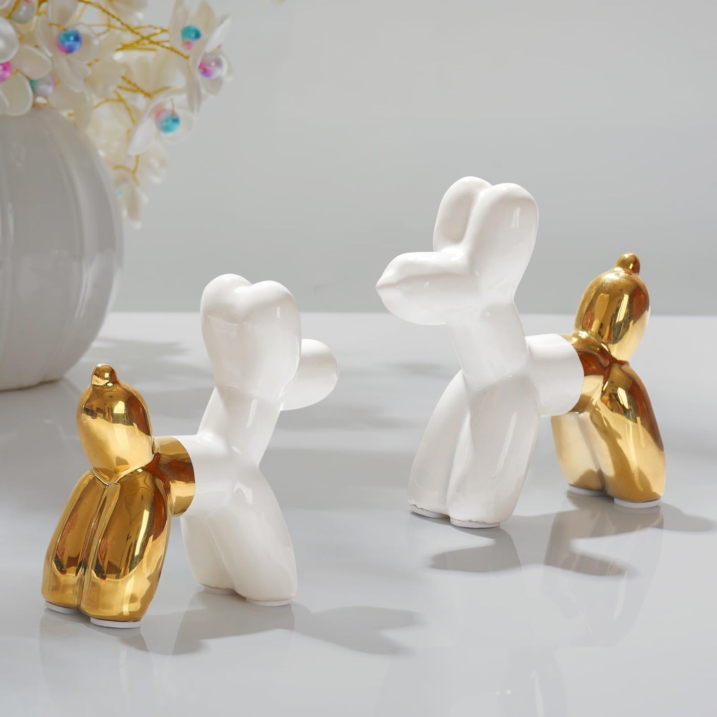 Notakia Cute Ceramics Balloon Dog Statue Crafts Living Room Desktop Decorations,Handmade Modern Small Ceramic Animal Statue Ornament Home Decor Accents