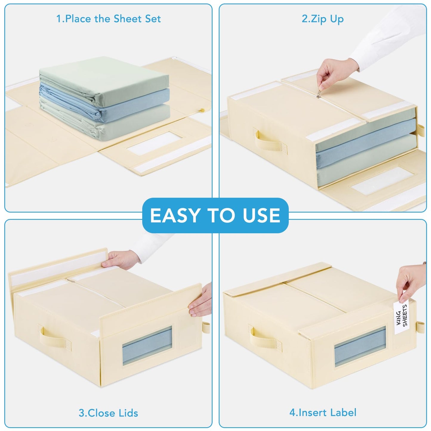 Baesyhom 3 Pcs Dark Grey 12-Slots Pants Organizers & 3 Pcs Beige Bed Sheet Organizers and Storage for Linen Closet with Handle, Large Size, Foldable