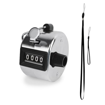 GDMINLO Metal Hand Tally Clicker Counter, 4-Digit Number Count Clicker with Metal Case Mechanical Counter for Coaching, Knitting, Lap, Fishing, Golf and Row with 2-Nylon Lanyard,Silver