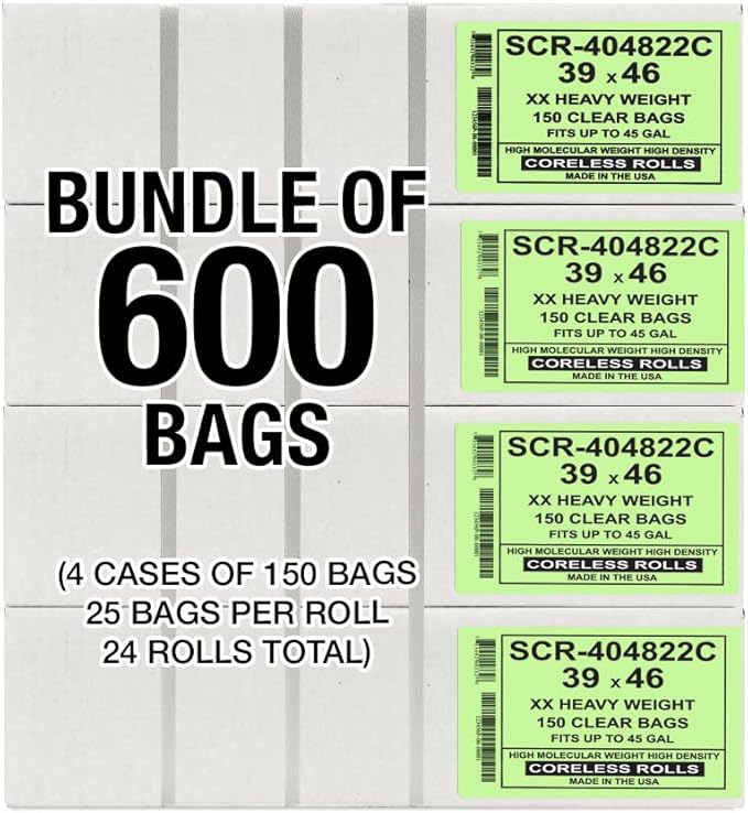 Aluf Plastics 45 Gallon 22 Micron Premium Clear Trash Bags