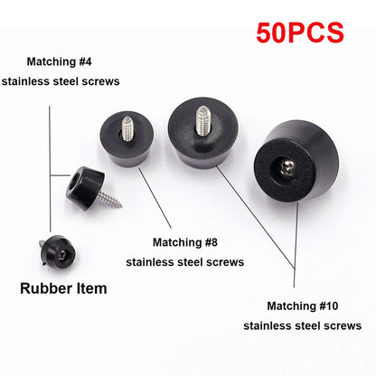 smseace 100PCS(5 Sizes) Rubber Feet for Cutting Board, Built-in Stainless Steel Washer and Screws, Non-Slip Rubber Feet for Furniture, Electronics, Tables, Sofas