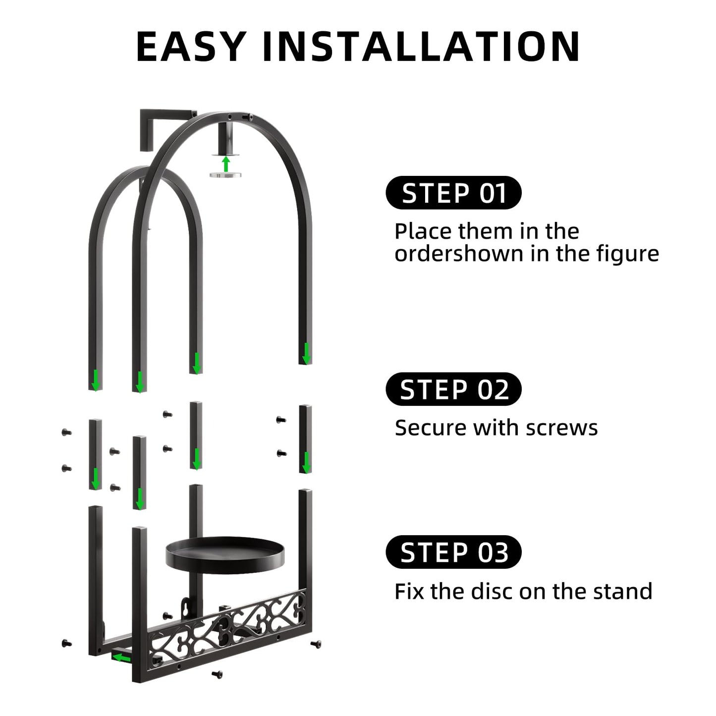 Rioneta Wall Planter Holder with Light, Metal Arch Frame Hanging Plant Stand with Grow Lights, Modern Black Iron Wall Decor for Indoor Outdoor Living Room, Balcony & Garden 2 Pack Black